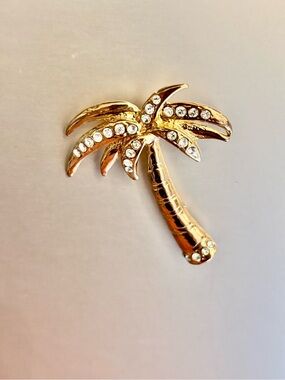Gold Palm Tree Crystal Brooch